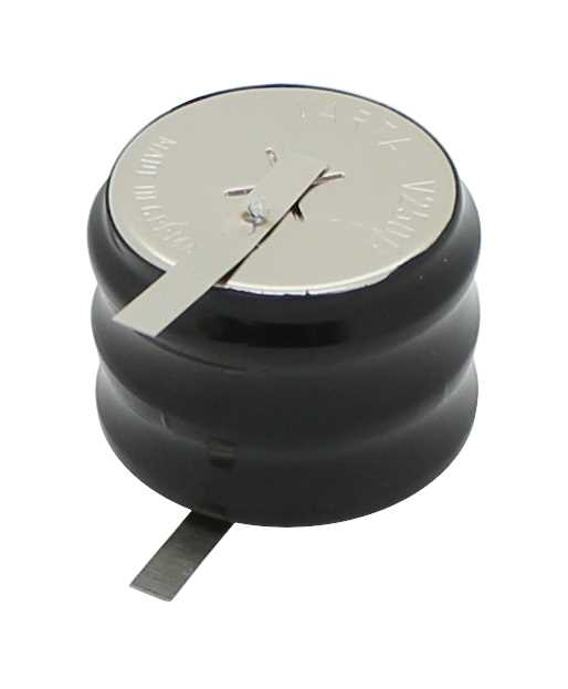 Schwarzer, dreiteiliger Rundzellen-Akkupack mit zwei Metall-Lötfahnen oben und unten sichtbar