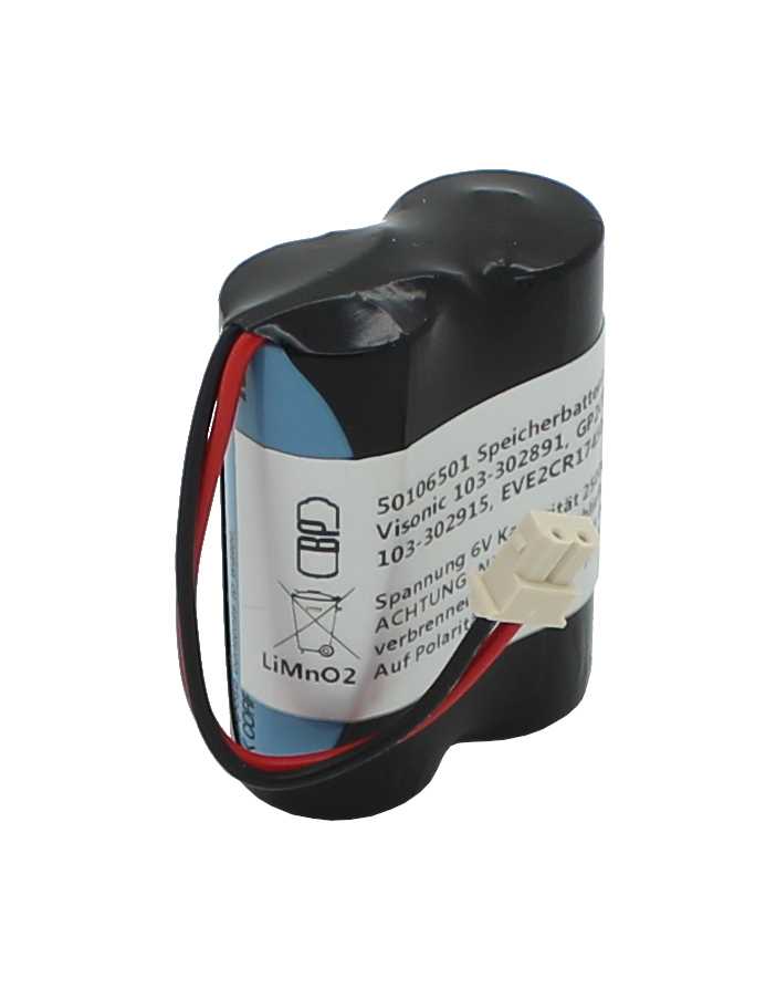 Schwarzer Batteriezellenblock mit Label, roten und schwarzen Kabeln sowie weißem Steckverbinder auf weißem Hintergrund