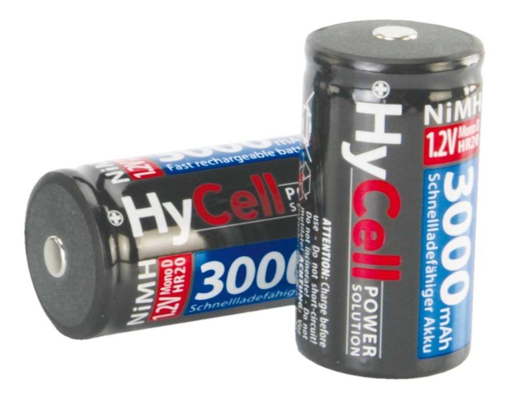 Zwei schwarze Mono-Akkus, einer stehend und einer liegend, mit blau-roter Beschriftung auf weißem Hintergrund