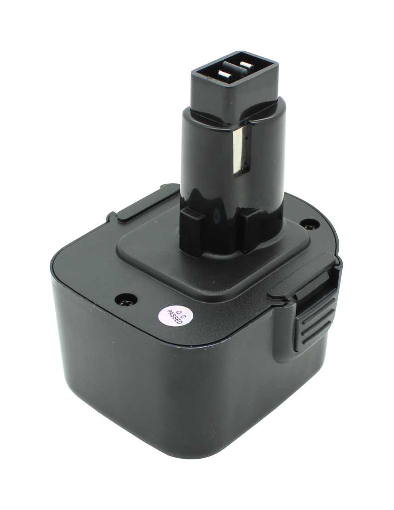 Schwarzer Steckakku mit rechteckigem Gehäuse, seitlichen Entriegelungstasten und aufgesetztem Kontaktstutzen