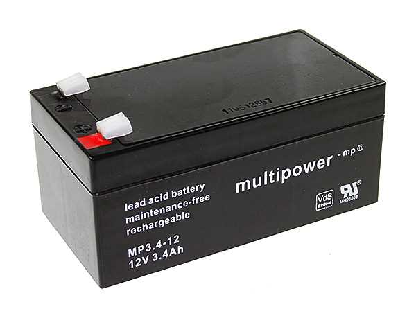 Bild von Multipower MP3.4-12 12V 3,4Ah 4,8mm Faston passend für Dräger Beatmungsgerät Evita XL
