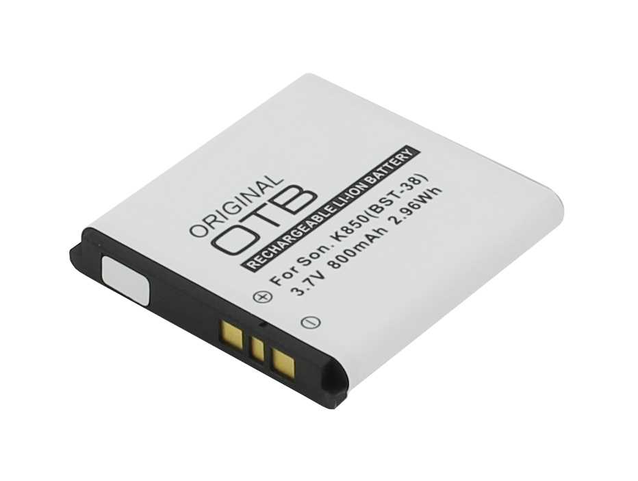 Silberner Handyakku mit schwarzer Kante und drei goldfarbenen Kontakten, schräg von oben gezeigt