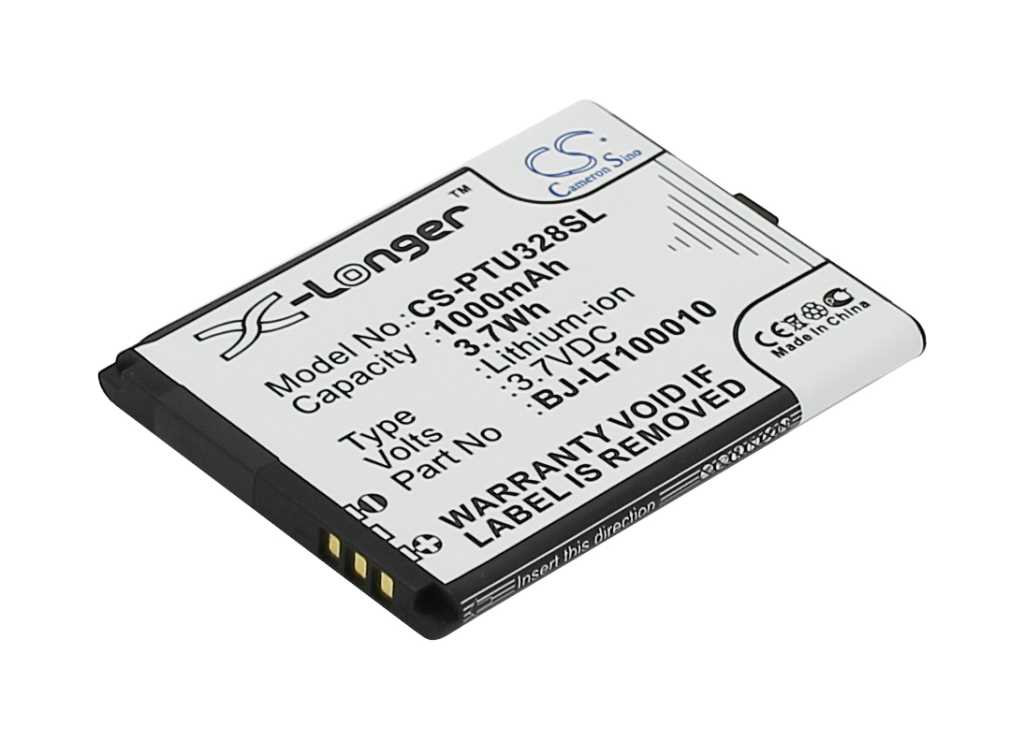 Schwarzer rechteckiger Handyakku mit drei goldenen Kontakten und weißem Aufkleber, schräg liegend auf weißem Hintergrund