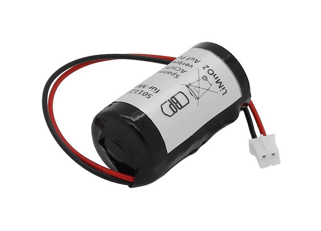 Zylindrisches schwarzes Batteriemodul mit weißem Etikett, rotem und schwarzem Kabel und weißem 2-poligen Stecker