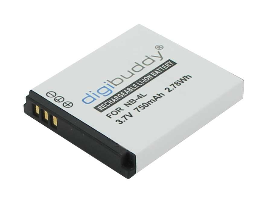 Weißer Kameraakku mit schwarzem Rand und drei goldenen Kontakten an der Stirnseite