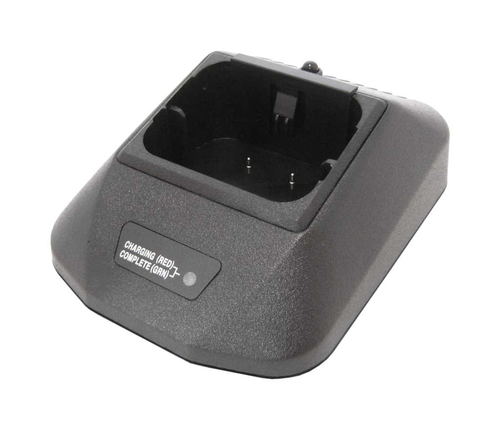 Schwarze Ladestation mit rechteckiger Aufnahme und kleiner Statusanzeige an der Vorderseite