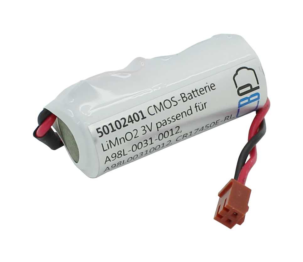 Zylindrische Batterie im Schrumpfschlauch mit rot-schwarzen Kabeln und kleinem braunen Steckverbinder