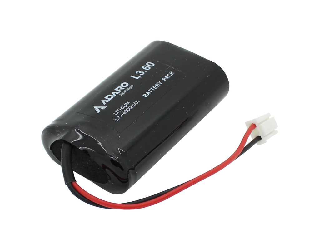 Schwarzer Akku-Pack mit rotem und schwarzem Kabel sowie weißem Steckverbinder, freigestellt vor weißem Hintergrund