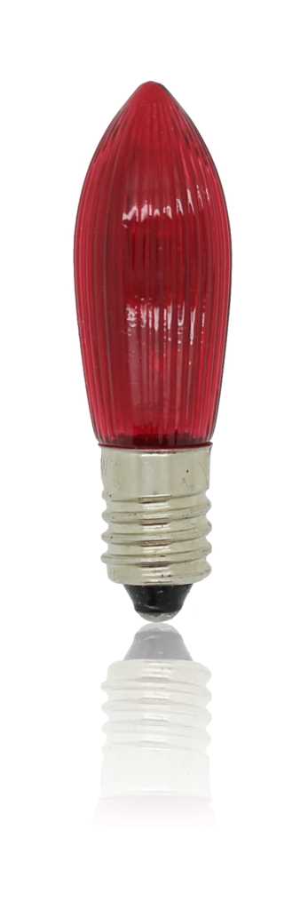 Rote geriffelte Kerzenlampe mit Schraubsockel, freigestellt auf weißem Hintergrund