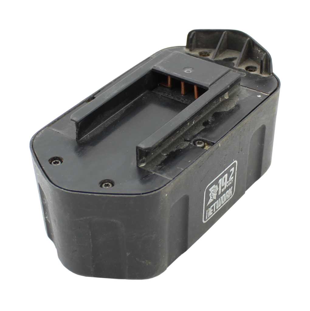 Schwarzer Werkzeugakku mit Führungsschienen und Kontakten, seitlich mit Aufdruck 19.2 V und Cetidurch II